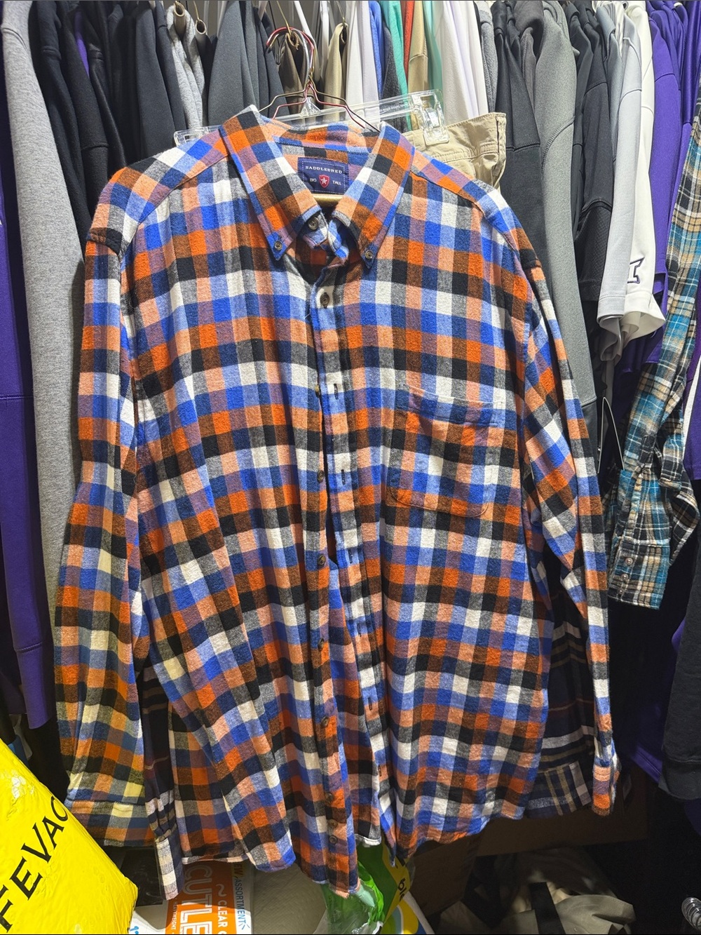 Saddlebred Orange, Blue & Black Plaid Button-Down Shirt